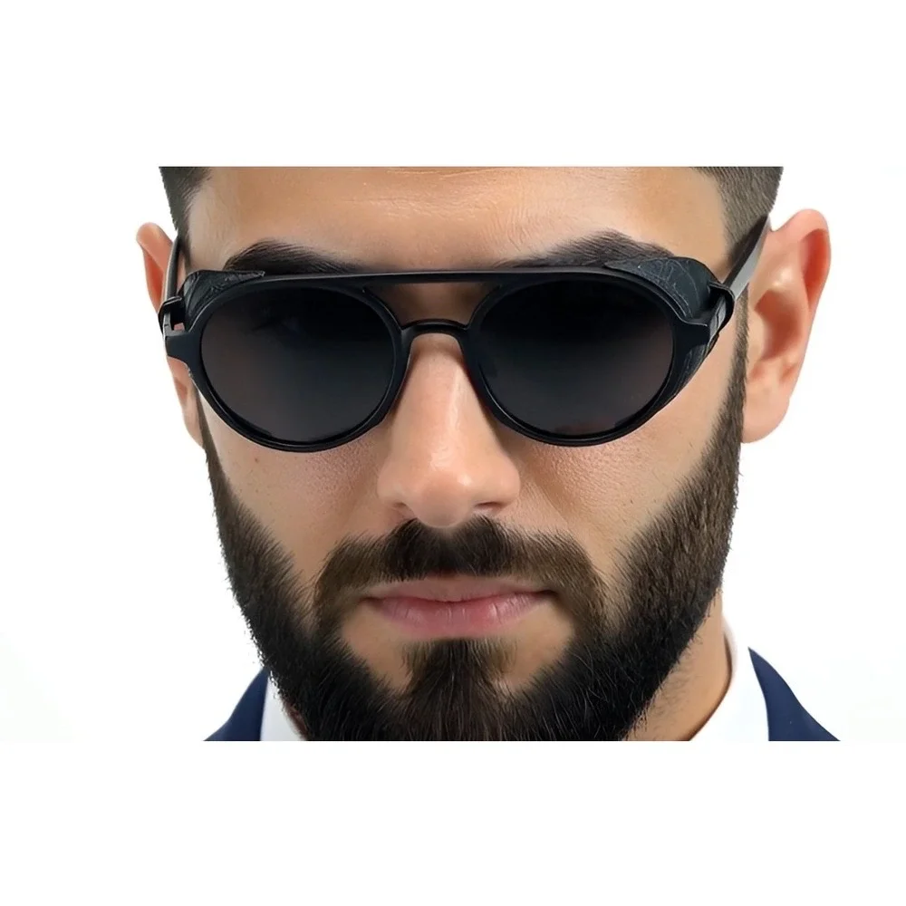 Round Sunglasses Dark Black Glasses Style Men Bold Black Unique Protective Music